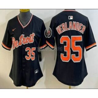 Women's Detroit Tigers #35 Justin Verlander Black Stadium Jersey