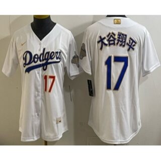 Women's Los Angeles Dodgers #17 Shohei Ohtani White Japanese 2026 Gold Collection Limited Jersey