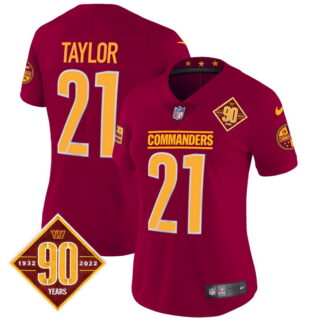 Women's Washington Commanders #21 Sean Taylor 90th Anniversary Patch Vapor Jersey Burgundy