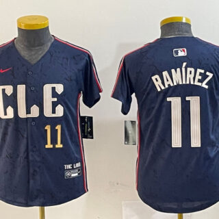 Youth Cleveland Guardians #11 Jose Ramirez Navy 2024 City Connect Limited Stitched Baseball Jerseys