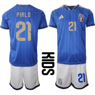 Youth Italy #21 PIRLO National Team FIFA x World Cup 2026 Home Blue On Field Kids Jerseys