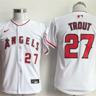 Youth Los Angeles Angels #27 Mike Trout White Limited Stitched Baseball Jersey