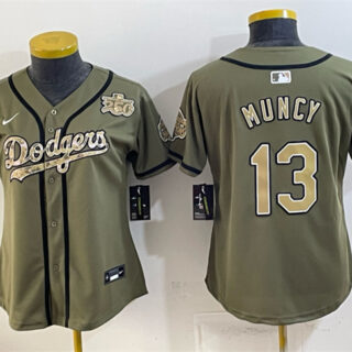 Youth Los Angeles Dodgers #13 Max Muncy Olive 2026 Armed Forces Day Stitched Baseball Jersey