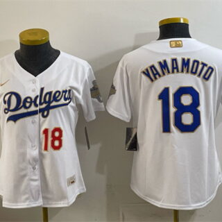 Youth Los Angeles Dodgers #18 Yoshinobu Yamamoto White 2026 Gold Collection Stadium Stitched Baseball Jersey