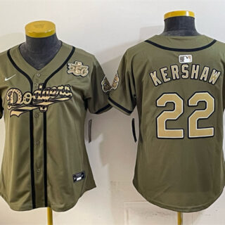 Youth Los Angeles Dodgers #22 Clayton Kershaw Olive 2026 Armed Forces Day Stitched Baseball Jersey