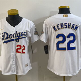 Youth Los Angeles Dodgers #22 Clayton Kershaw White 2026 Gold Collection Stadium Stitched Baseball Jersey