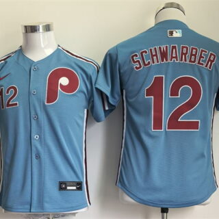 Youth Philadelphia Phillies #12 Kyle Schwarber Blue Stitched Jersey