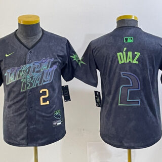 Youth Tampa Bay Rays #2 Yandy Diaz Charcoal 2024 City Connect Limited Stitched Baseball Jersey