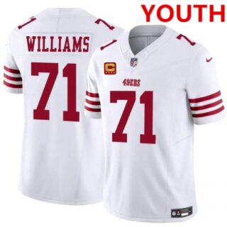Youth san francisco 49ers #71 trent williams white 2025 f.u.s.e. with 4-star c vapor untouchable limited stitched football jersey