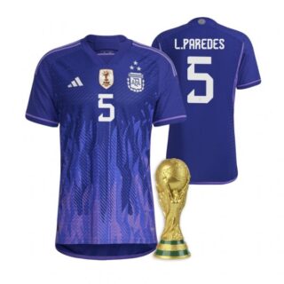 Men's Leandro Paredes Argentina National Team Purple Away 3 Stars 2022 World Cup Champions Jersey