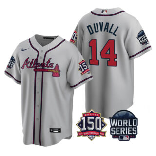 Men's Atlanta Braves Adam Duvall 2021 World Series Stitched Jersey Cool Base Gray