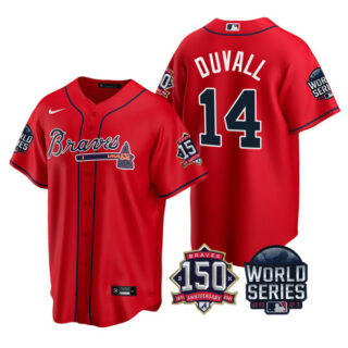 Men's Atlanta Braves Adam Duvall 2021 World Series Stitched Jersey Cool Base Red