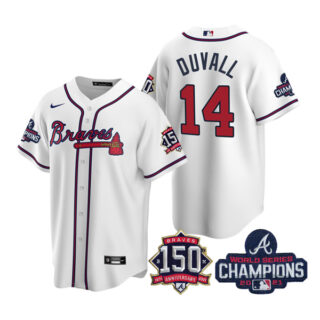 Men's Atlanta Braves Adam Duvall 2021 World Series Champions Stitched Jersey Cool Base White Home