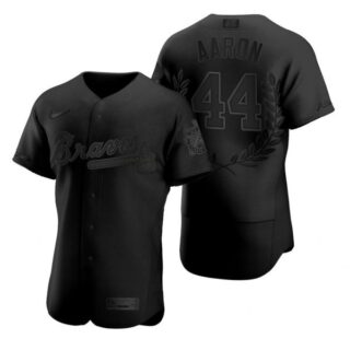 Men's Hank Aaron Atlanta Braves Flex Base Jersey Black Award