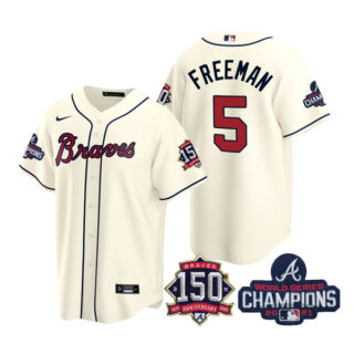Men's Atlanta Braves Freddie Freeman 2021 World Series Champions Stitched Jersey Cool Base Cream