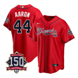 Men's #44 Hank Aaron Atlanta Braves Los Bravos Red Stitched Jersey Red