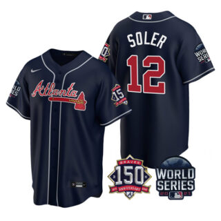 Men's Atlanta Braves Jorge Soler 2021 World Series Stitched Jersey Cool Base Navy