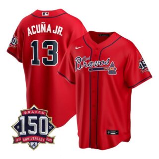 Men's #13 Ronald Acuna Jr. Atlanta Braves Los Bravos Red Stitched Jersey Red