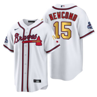 Men's Atlanta Braves Sean Newcomb 2022 White Gold Program 4-Time World Series Champions Jersey