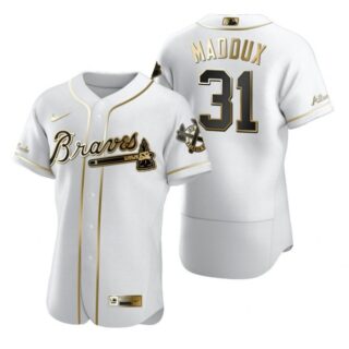 Men's Greg Maddux Atlanta Braves Flex Base Jersey White Golden