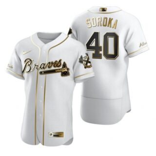 Men's #40 Mike Soroka Atlanta Braves Flex Base Jersey White Golden