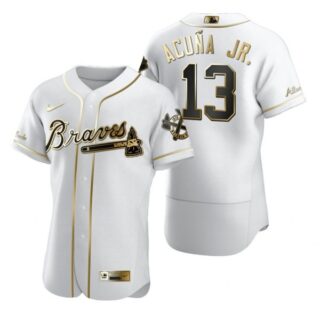 Men's Ronald Acuna Jr. Atlanta Braves Flex Base Jersey White Golden