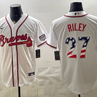 Men's Austin Riley #27 Atlanta Braves USA 250 Fourth of July Home Stadium Stitched Jersey - White