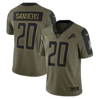 Men's #20 Barry Sanders Detroit Lions Olive 2021 Salute To Service Limited Jersey