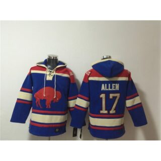 Men's Buffalo Bills #17 Josh Allen Royal Ageless Must-Have Lace-Up Pullover Hoodie