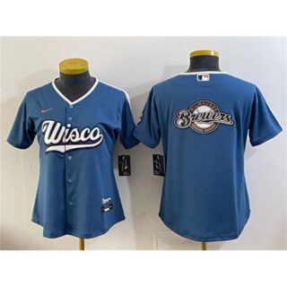Women's Milwaukee Brewers Team Big Logo Mineral Blue 2026 City Connect Stadium Stitched Jersey(Run Small)