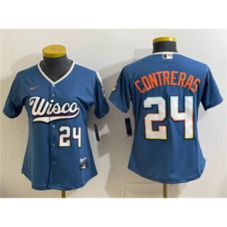 Women's Milwaukee Brewers #24 William Contreras Mineral Blue 2026 City Connect Stadium Stitched Baseball Jersey(Run Small)
