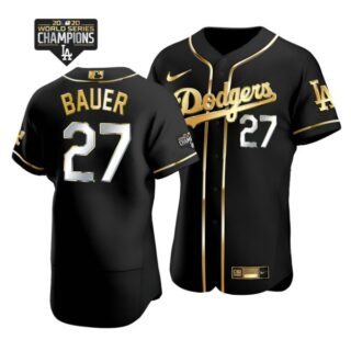 Men's Los Angeles Dodgers Trevor Bauer Jersey World Series Champions Special Edition Black Golden
