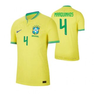 Youth Marquinhos Brazil National Team Yellow Home Soccer Jersey 2022-23