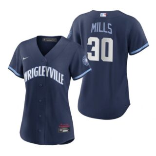 Women Chicago Cubs Alec Mills City Connect Wrigleyville Jersey Navy Stitched