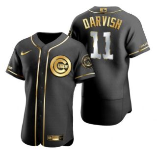 Men's Yu Darvish Chicago Cubs Flex Base Jersey Black Golden