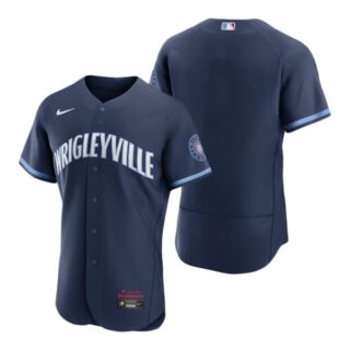 Men's - Flex Base Chicago Cubs Blank City Connect Wrigleyville Jersey Navy Stitched