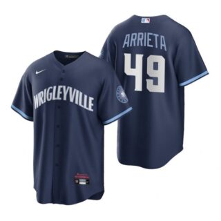 Men's - Cool Base Chicago Cubs Jake Arrieta City Connect Wrigleyville Jersey Navy Stitched