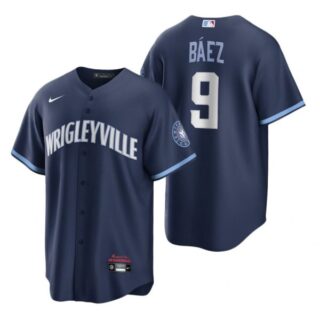 Men's - Cool Base Chicago Cubs Javier Baez City Connect Wrigleyville Jersey Navy Stitched
