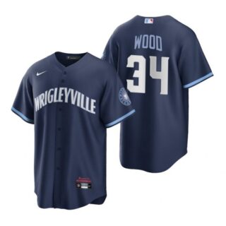 Men's - Cool Base Chicago Cubs Kerry Wood City Connect Wrigleyville Jersey Navy Stitched