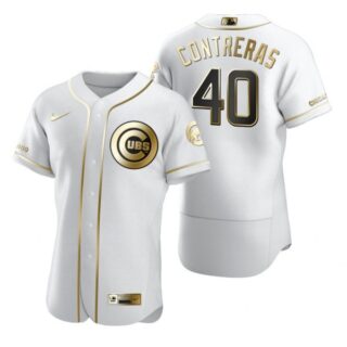 Men's Willson Contreras Chicago Cubs Flex Base Jersey White Golden