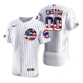 Men's Custom Chicago Cubs Flex Base Jersey White Stars