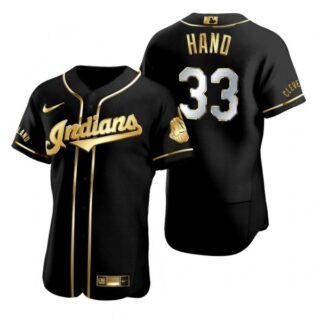 Men's Brad Hand Cleveland Indians Flex Base Jersey Black Golden