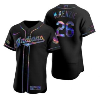 Men's Triston Mckenzie Cleveland Indians Flex Base Jersey Black Holographic