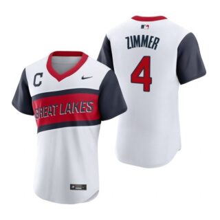 Men's #4 Bradley Zimmer Cleveland Indians White Home 2021 Little League Classic Jersey