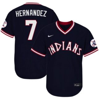 Men's Cleveland Indians #7 Cesar Hernandez 1975 Throwback Jersey - Stitched Navy