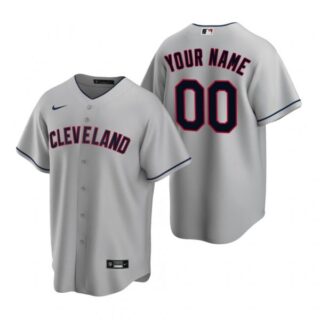 Men's Custom Cleveland Indians Cool Base Jersey Gray