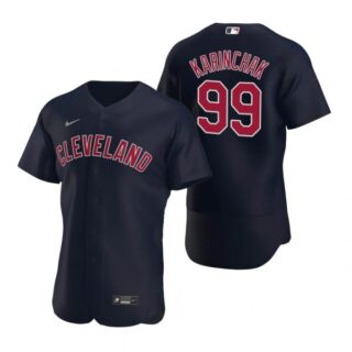 Men's James Karinchak Cleveland Indians Flex Base Jersey Navy Cleveland