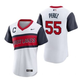 Men's #55 Roberto Perez Cleveland Indians White Home 2021 Little League Classic Jersey