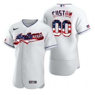 Men's Custom Cleveland Indians Flex Base Jersey White Stars