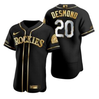 Men's Ian Desmond Colorado Rockies Flex Base Jersey Black Golden